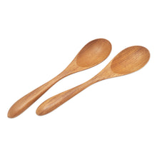 Load image into Gallery viewer, Hand Made Teak Wood Salad Spoons from Bali (Pair) - Hearty Meal | NOVICA