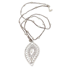 Load image into Gallery viewer, Sterling Silver and Cultured Pearl Pendant Necklace - Miana Leaves | NOVICA