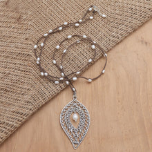 Load image into Gallery viewer, Sterling Silver and Cultured Pearl Pendant Necklace - Miana Leaves | NOVICA