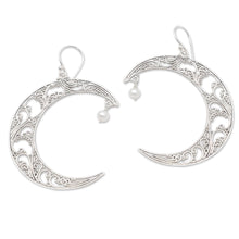 Load image into Gallery viewer, Crescent Moon Cultured Pearl Dangle Earrings - Crescent Couple | NOVICA