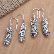 Load image into Gallery viewer, Amethyst and Blue Topaz Butterfly Earrings - Butterfly Wish | NOVICA