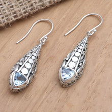 Load image into Gallery viewer, Amethyst and Blue Topaz Dangle Earrings - Dragonfly Wish | NOVICA