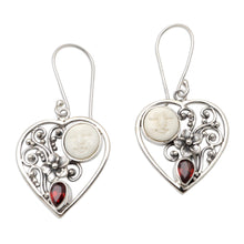 Load image into Gallery viewer, Garnet Moon and Heart-Themed Dangle Earrings - Moon Love | NOVICA