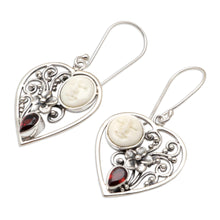Load image into Gallery viewer, Garnet Moon and Heart-Themed Dangle Earrings - Moon Love | NOVICA