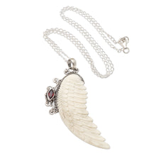 Load image into Gallery viewer, Garnet and Sterling Silver Angel Wing Pendant Necklace - Pale Angel | NOVICA
