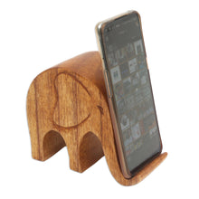 Load image into Gallery viewer, Handmade Jempinis Wood Elephant Phone Stand - Dialing Elephant | NOVICA