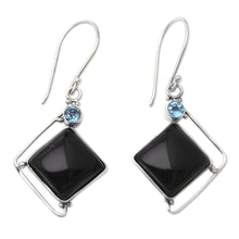 Load image into Gallery viewer, Handmade Blue Topaz Buffalo Horn Silver Dangle Earrings - Ice Storm | NOVICA