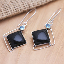 Load image into Gallery viewer, Handmade Blue Topaz Buffalo Horn Silver Dangle Earrings - Ice Storm | NOVICA