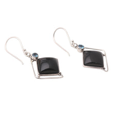 Load image into Gallery viewer, Handmade Blue Topaz Buffalo Horn Silver Dangle Earrings - Ice Storm | NOVICA