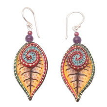 Load image into Gallery viewer, Hand-Painted Amethyst and Garnet Dangle Earrings - Marine Park | NOVICA