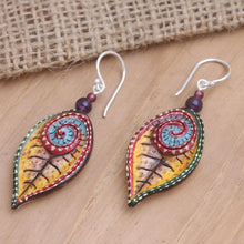 Load image into Gallery viewer, Hand-Painted Amethyst and Garnet Dangle Earrings - Marine Park | NOVICA