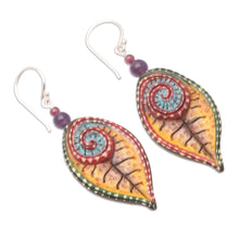 Load image into Gallery viewer, Hand-Painted Amethyst and Garnet Dangle Earrings - Marine Park | NOVICA