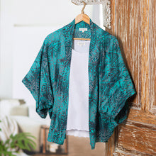 Load image into Gallery viewer, Handmade Batik Rayon Kimono Jacket - Emerald Ocean | NOVICA