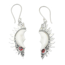 Load image into Gallery viewer, Crescent Moon Garnet Dangle Earrings - Love in the Moonlight | NOVICA