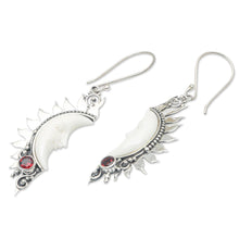 Load image into Gallery viewer, Crescent Moon Garnet Dangle Earrings - Love in the Moonlight | NOVICA