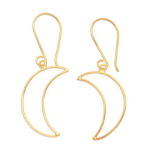 Load image into Gallery viewer, Gold-Plated Crescent Moon Dangle Earrings - Moon Money | NOVICA