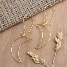 Load image into Gallery viewer, Gold-Plated Crescent Moon Dangle Earrings - Moon Money | NOVICA