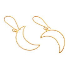 Load image into Gallery viewer, Gold-Plated Crescent Moon Dangle Earrings - Moon Money | NOVICA