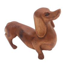 Load image into Gallery viewer, Handmade Suar Wood Dachshund Statuette - Dachshund Puppy | NOVICA