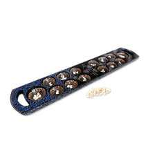 Load image into Gallery viewer, Blue Batik Wood Mancala Board Game Handcrafted in Java - Blue Clever Leisure | NOVICA