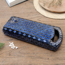 Load image into Gallery viewer, Blue Batik Wood Mancala Board Game Handcrafted in Java - Blue Clever Leisure | NOVICA