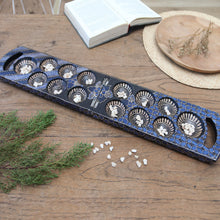 Load image into Gallery viewer, Blue Batik Wood Mancala Board Game Handcrafted in Java - Blue Clever Leisure | NOVICA