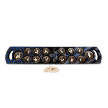 Load image into Gallery viewer, Blue Batik Wood Mancala Board Game Handcrafted in Java - Blue Clever Leisure | NOVICA