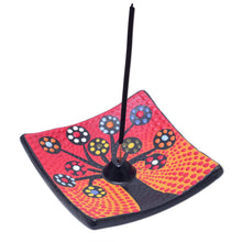Load image into Gallery viewer, Ceramic Incense Holder Hand-painted in Indonesia - Vibrant Sapling | NOVICA