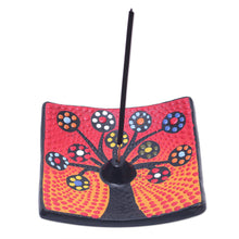 Load image into Gallery viewer, Ceramic Incense Holder Hand-painted in Indonesia - Vibrant Sapling | NOVICA
