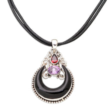 Load image into Gallery viewer, Horn Amethyst Garnet and Sterling Silver Pendant Necklace - Halloween Moon Knight | NOVICA