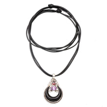 Load image into Gallery viewer, Horn Amethyst Garnet and Sterling Silver Pendant Necklace - Halloween Moon Knight | NOVICA