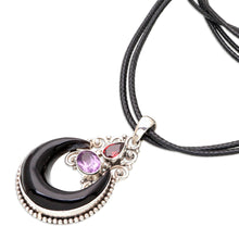 Load image into Gallery viewer, Horn Amethyst Garnet and Sterling Silver Pendant Necklace - Halloween Moon Knight | NOVICA