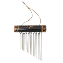 Load image into Gallery viewer, Handmade Sun Motif Bamboo and Aluminum Wind Chimes in Black - In Tune with The Times | NOVICA