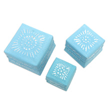 Load image into Gallery viewer, Set of 3 Decorative Aluminum Boxes in a Blue Shade - Shimmering Blue | NOVICA