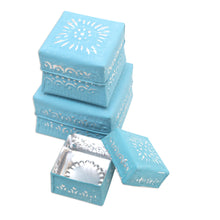 Load image into Gallery viewer, Set of 3 Decorative Aluminum Boxes in a Blue Shade - Shimmering Blue | NOVICA