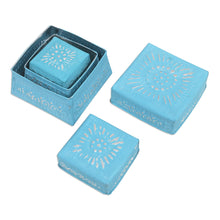Load image into Gallery viewer, Set of 3 Decorative Aluminum Boxes in a Blue Shade - Shimmering Blue | NOVICA
