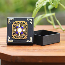 Load image into Gallery viewer, Traditional Black Decorative Box with Blue Beads and Mirrors - Blue Sunrise | NOVICA