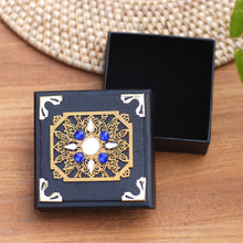 Load image into Gallery viewer, Traditional Black Decorative Box with Blue Beads and Mirrors - Blue Sunrise | NOVICA