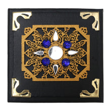 Load image into Gallery viewer, Traditional Black Decorative Box with Blue Beads and Mirrors - Blue Sunrise | NOVICA