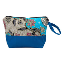 Load image into Gallery viewer, Handcrafted Cotton Cosmetic Bag in Blue with Batik Pattern - Flowering Blue | NOVICA