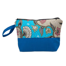Load image into Gallery viewer, Handcrafted Cotton Cosmetic Bag in Blue with Batik Pattern - Flowering Blue | NOVICA