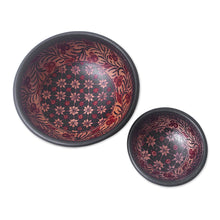 Load image into Gallery viewer, Red and Black Wadang Wood Batik Centerpieces (Set of 2) - Truntum Spring | NOVICA