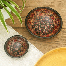 Load image into Gallery viewer, Red and Black Wadang Wood Batik Centerpieces (Set of 2) - Truntum Spring | NOVICA