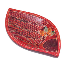 Load image into Gallery viewer, Hand-Painted Batik Leaf-Shaped Decorative Wood Plate - Javanese Leaf | NOVICA