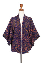Load image into Gallery viewer, Batik Kimono Jacket in Blue Purple & Brown with Leaf Motifs - Kintamani | NOVICA