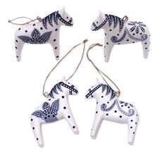 Load image into Gallery viewer, 4 Wood White Dala Horse Ornaments Carved & Painted by Hand - Dala Courage | NOVICA