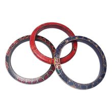 Load image into Gallery viewer, Set of 3 Colorful Floral Batik Wadang Wood Bangle Bracelets - Spring Trinity | NOVICA