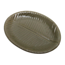 Load image into Gallery viewer, Fair Trade Stoneware Ceramic Serving Platter - Oval Banana Leaf | NOVICA