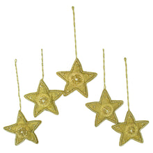 Load image into Gallery viewer, Golden Star Shaped Beaded Ornaments - Set of 5 - Dazzling Stars