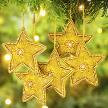 Load image into Gallery viewer, Golden Star Shaped Beaded Ornaments - Set of 5 - Dazzling Stars